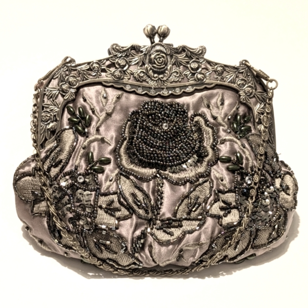 Rose Embroidered Sequin Evening Bag